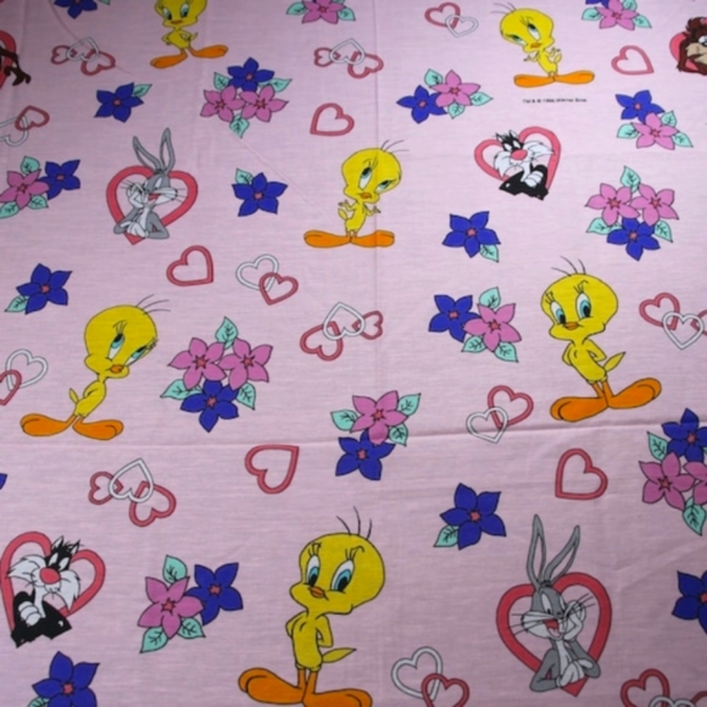 Vintage 1996 Warner Bros Tweety Bird Love Flat Sheet
